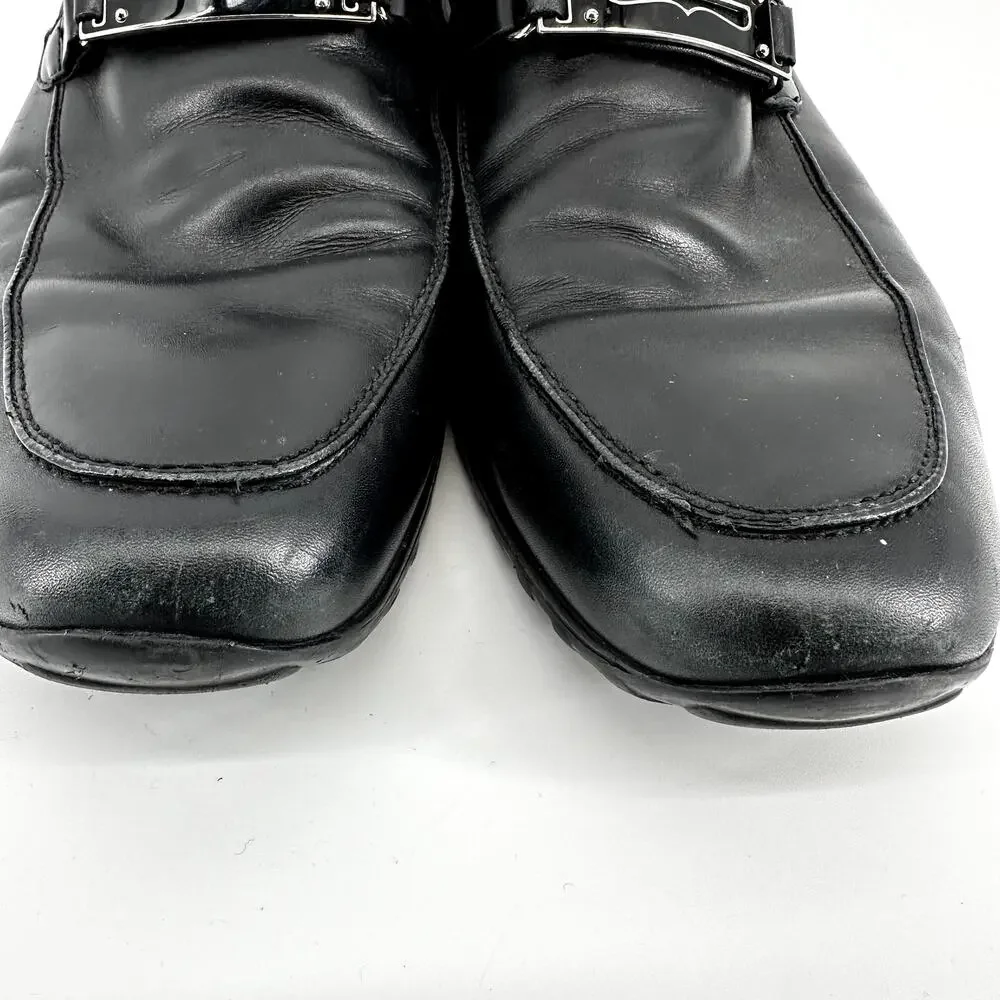 Bally Roquat Logo Plaque Loafers Slip On Almond Toe Classic Leather Black US 12